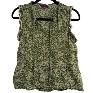 Vince Camuto 100% Cotton Palm Tree Print Crochet Detail Top